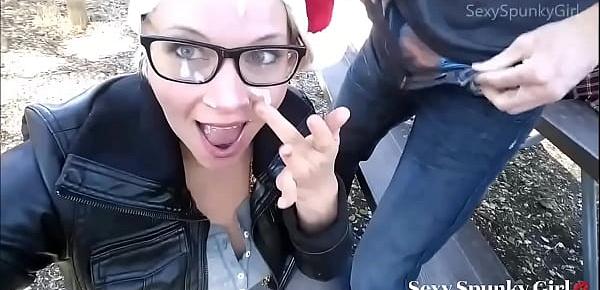  Christmas Outdoor Blowjob  Cum on My Glasses